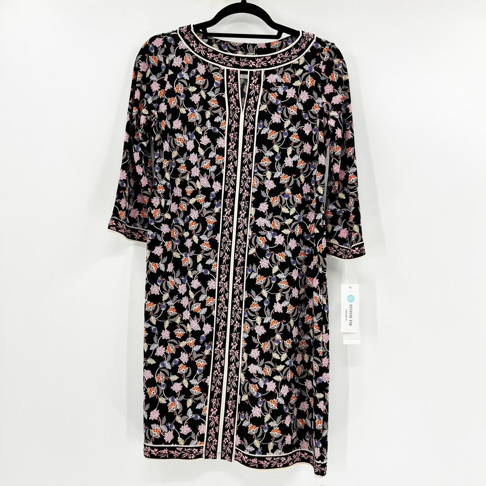 NWT Wisp Women's Multicolor Floral 1/4 Zip Midi Shift Dress Size 2